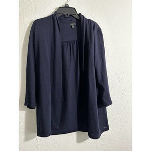 Talbots Petite Open Front Navy Blue 3/4 Sleeve Women's Cardigan Size LP Cotton